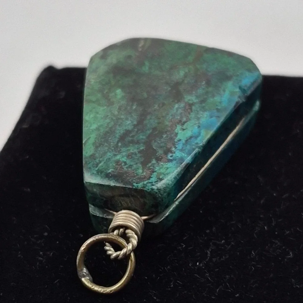Green Chrysocolla Stone Pendant Trapezoid Shape Natural Gemstone Boho Charm 1.5